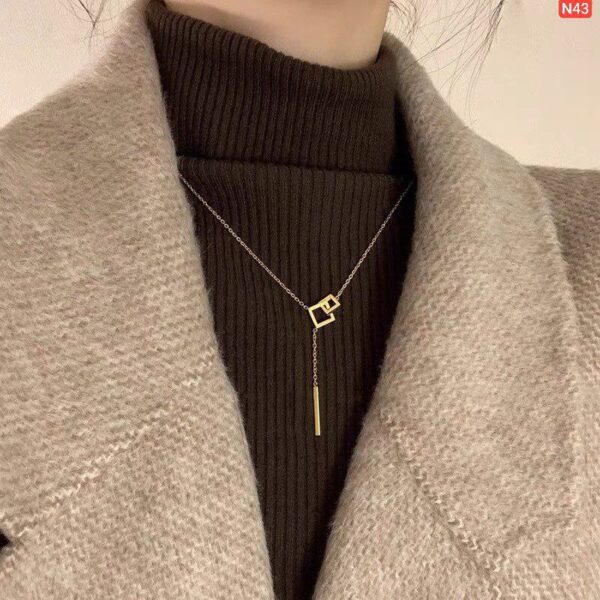 22K gold polis Interlock rectangular necklace NC136 - Image 4