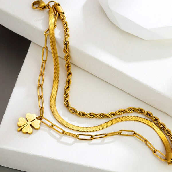 3 Chain with 1 flower Stainless Steel Gold Plated Chain Bracelet