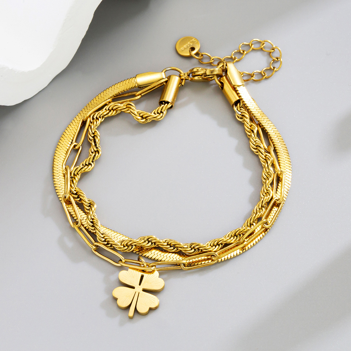 3 Chain with 1 flower Stainless Steel Gold Plated Chain Bracelet - Image 4
