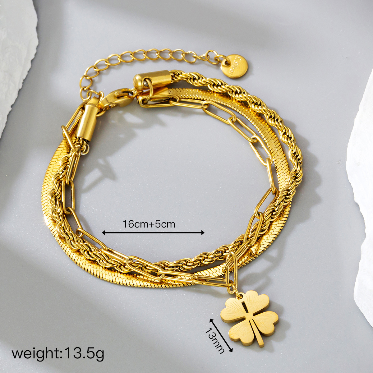 3 Chain with 1 flower Stainless Steel Gold Plated Chain Bracelet - Image 3