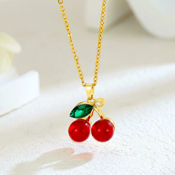 Pair of Red Cherry with Green Leaf Hanging Pendant 22Karet Gold Plated Chain Necklace