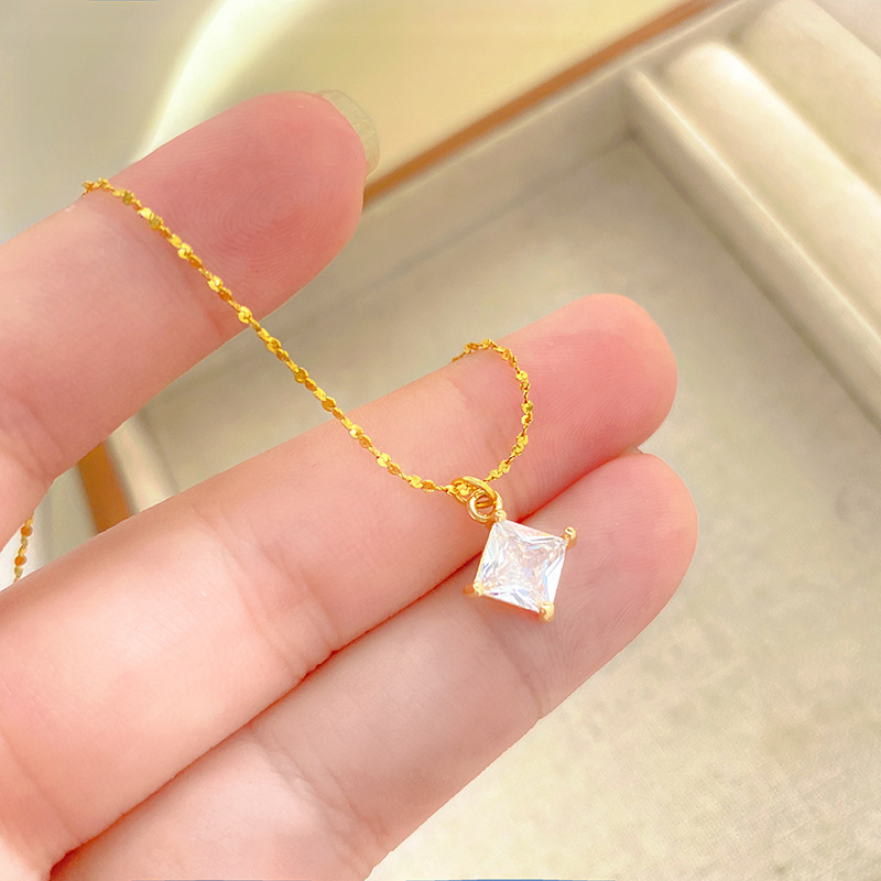 18k gold polis Square One Diamond Necklace Nc06