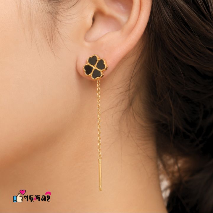 4 Leaf Roman Dark Flower Backpin Shining 22karet Gold Plated Earring