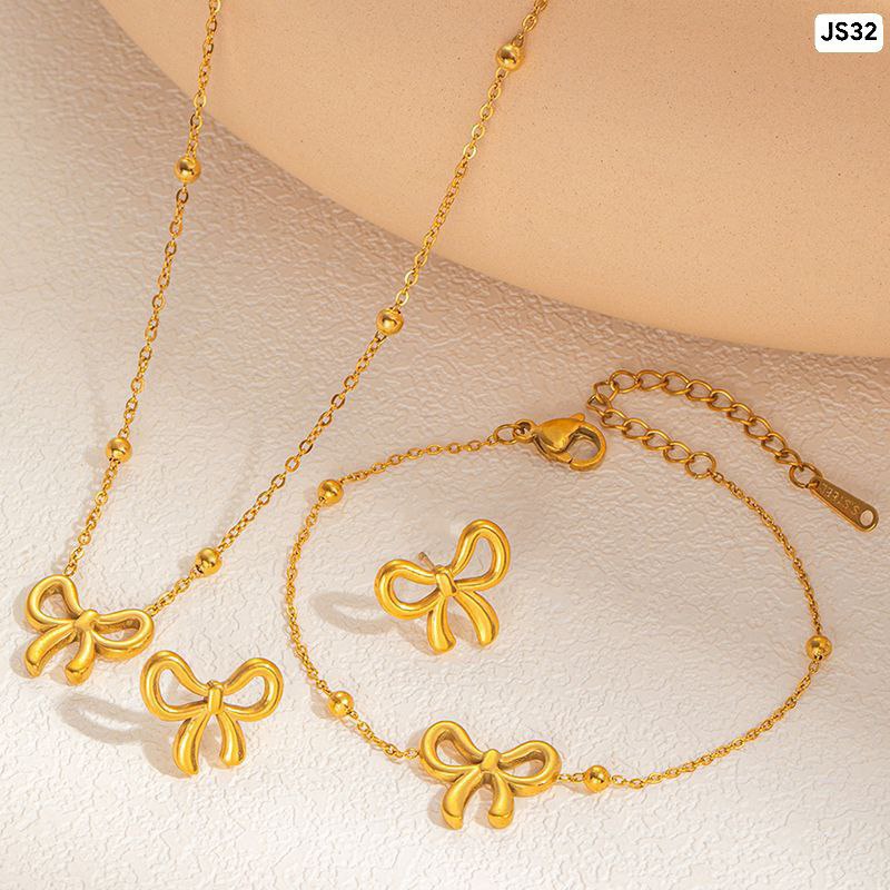 Bow Stainless Steel Jewellery Set JS32 Necklace+Bracelet+Earring