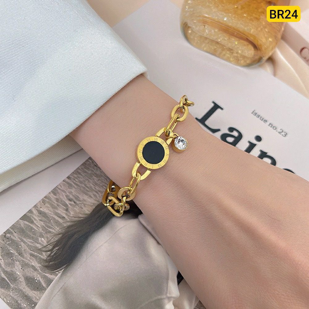 Alternative view of Roman numeral titanium steet plated 22K gold Bracelet