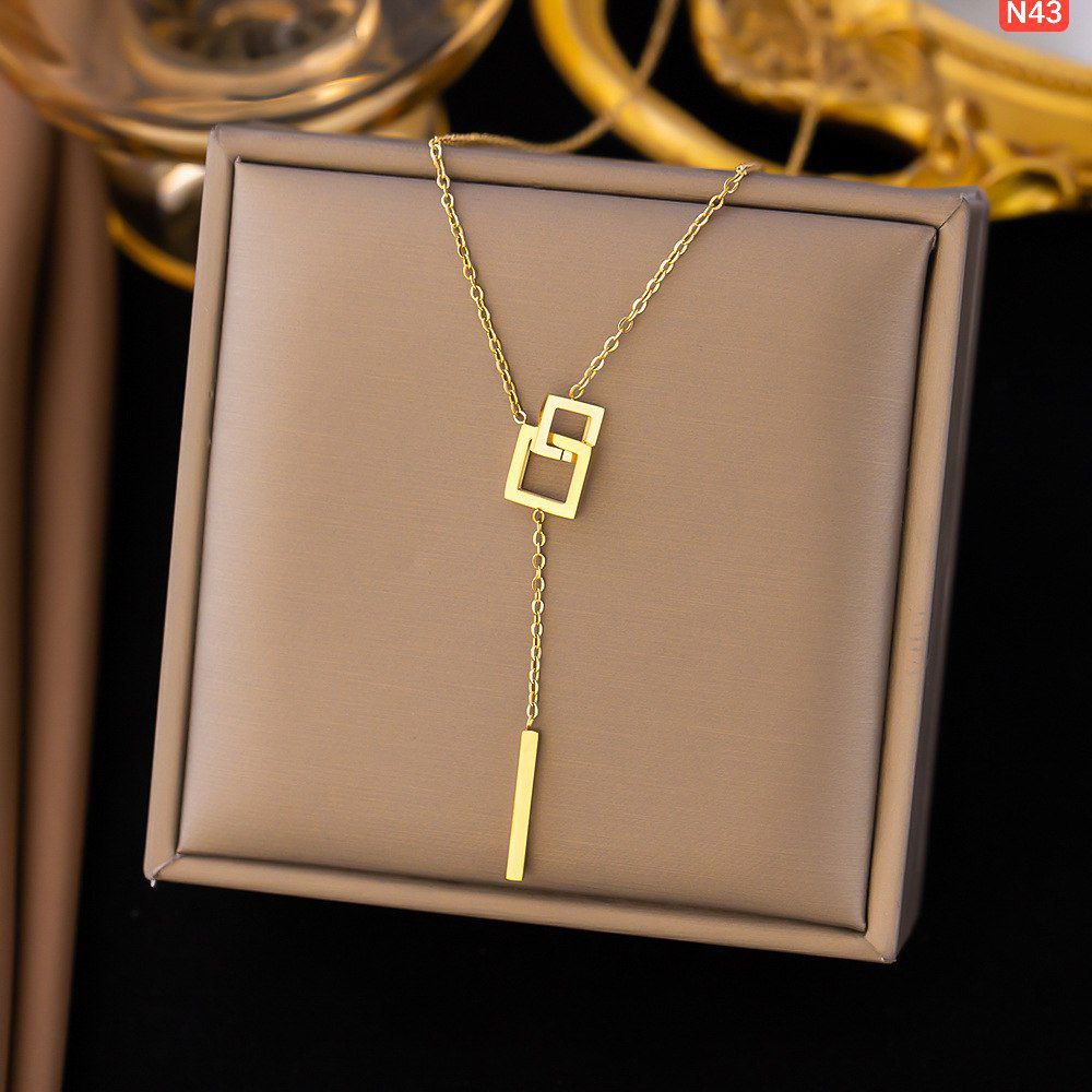 22K gold polis Interlock rectangular necklace NC136 - Image 4
