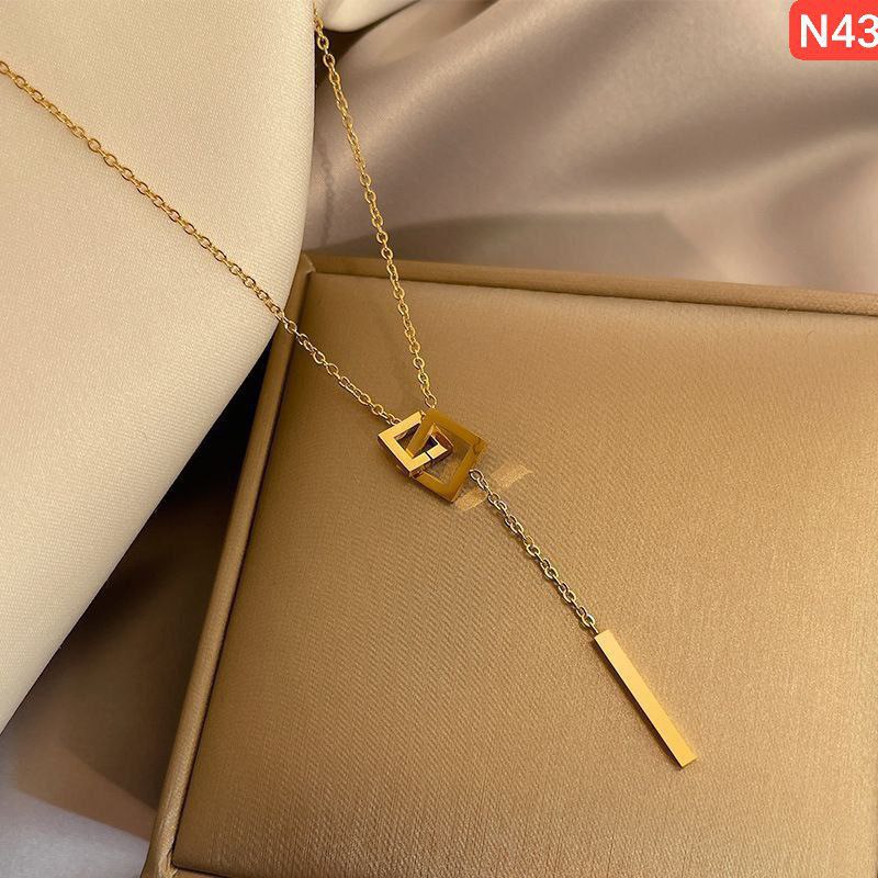 22K gold polis Interlock rectangular necklace NC136 - Image 5