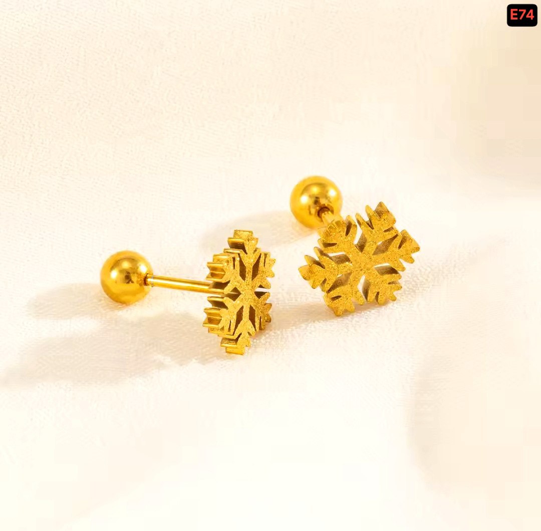 Snow Crystal shining with attach pin 22karet Gold plated Earrings