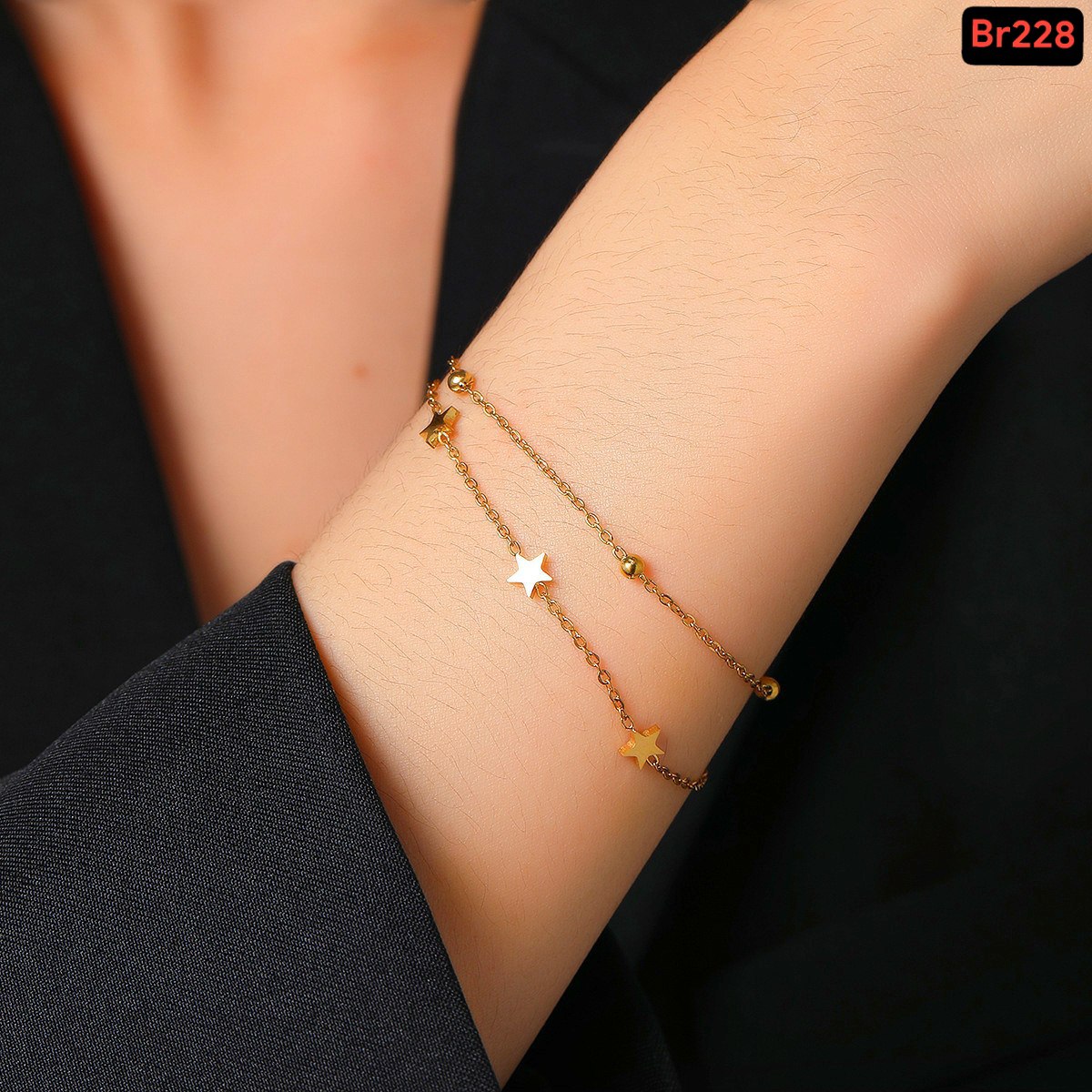 Alternative view of 3 star 4 ball double layer bracelet B-01