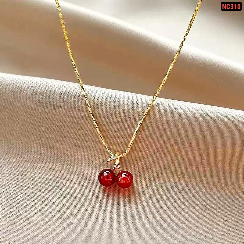 Two Cherry hanging pendant with 22karet Gold plated chain Necklace - Image 3
