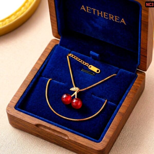 Alternative view of Two Cherry hanging pendant with 22karet Gold plated chain Necklace