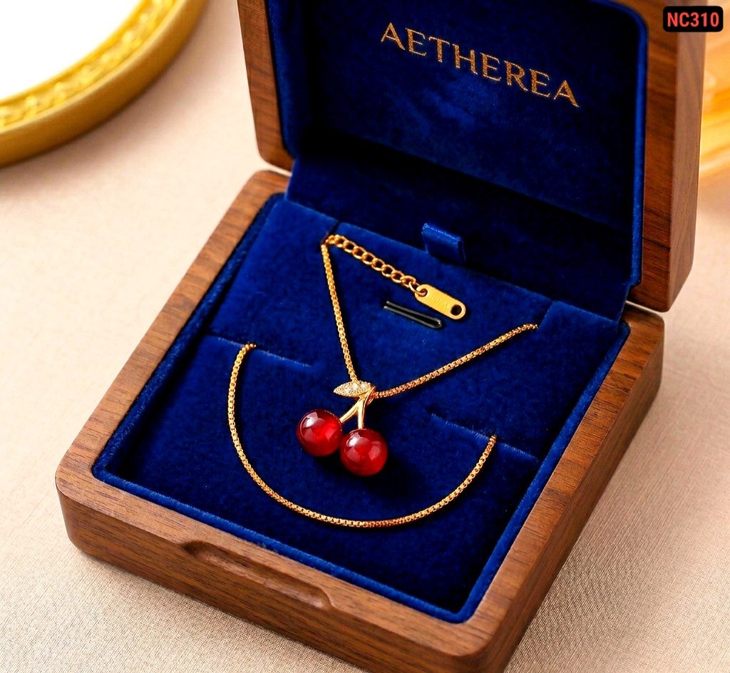 Two Cherry hanging pendant with 22karet Gold plated chain Necklace - Image 2