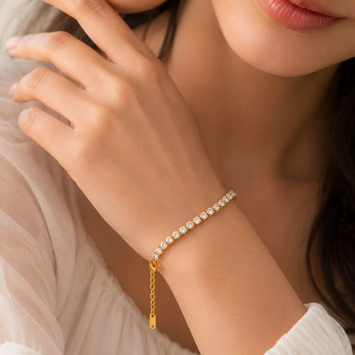 22 karet Stainless Steel Gold Plated White Zircon Stone Bracelet - Image 2