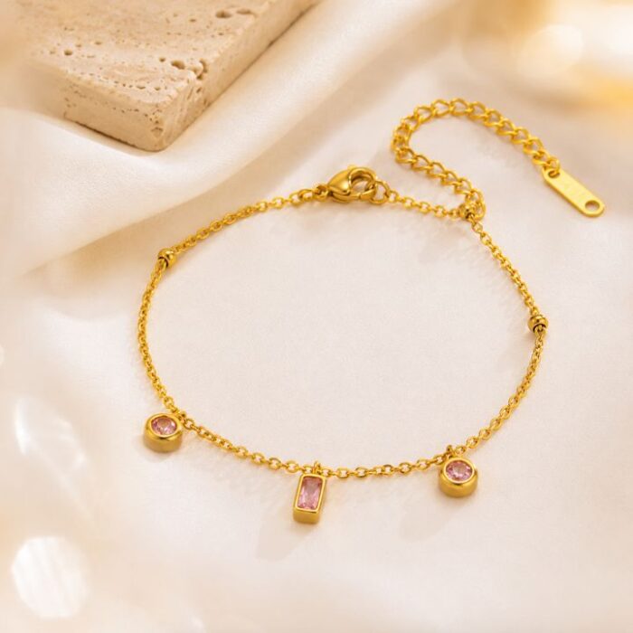 3 purple Zircon stone Gold Plated Bracelet - Image 2