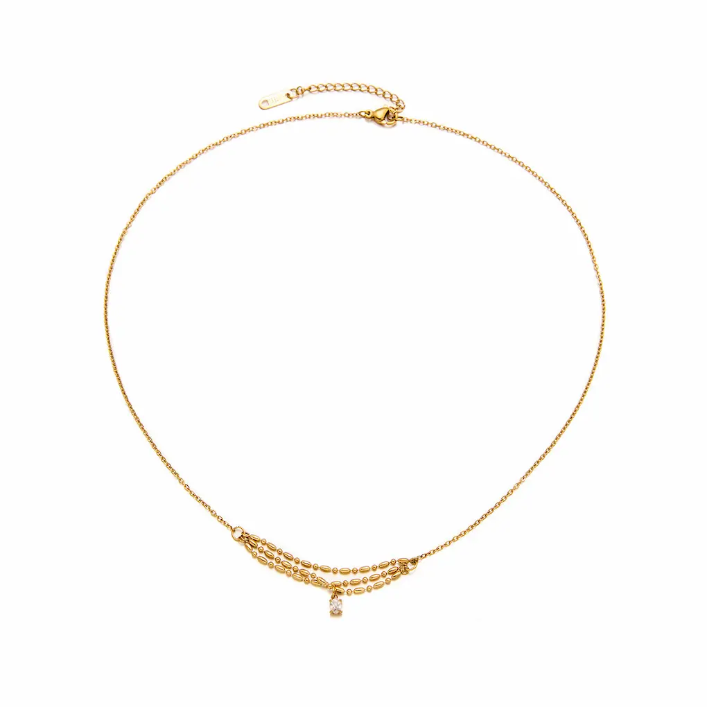 3 Layer Chain with White Zircon Stone pendant 22Karet Gold Plated Necklace - Image 3