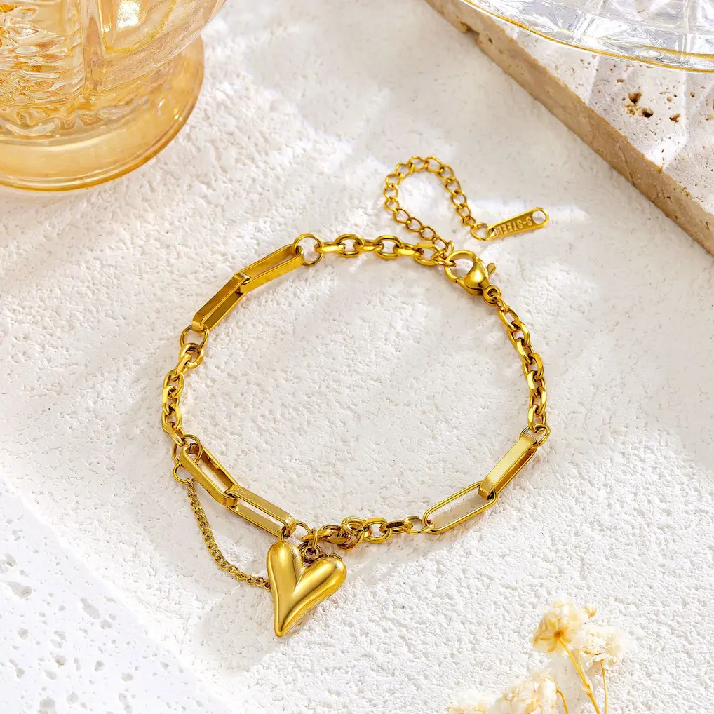 22 karet Stainless Steel Gold Plated Love Chain Bracelet - Image 2