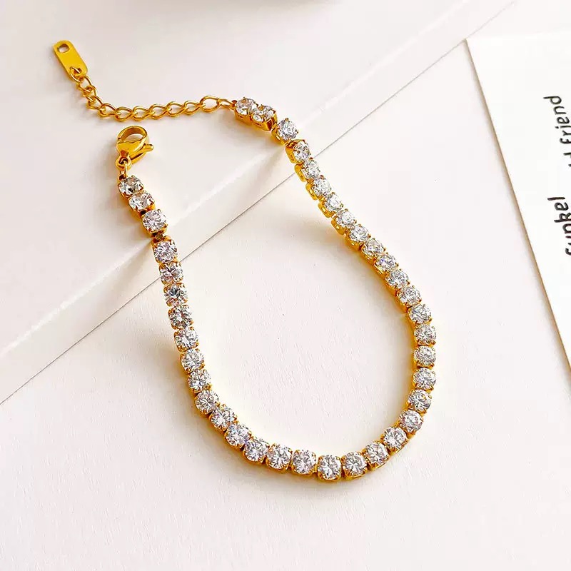 22 karet Stainless Steel Gold Plated White Zircon Stone Bracelet