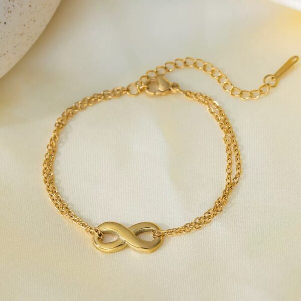Alternative view of Infinite Loop Design Stainless Steel Gold Plated Chain Bracelet