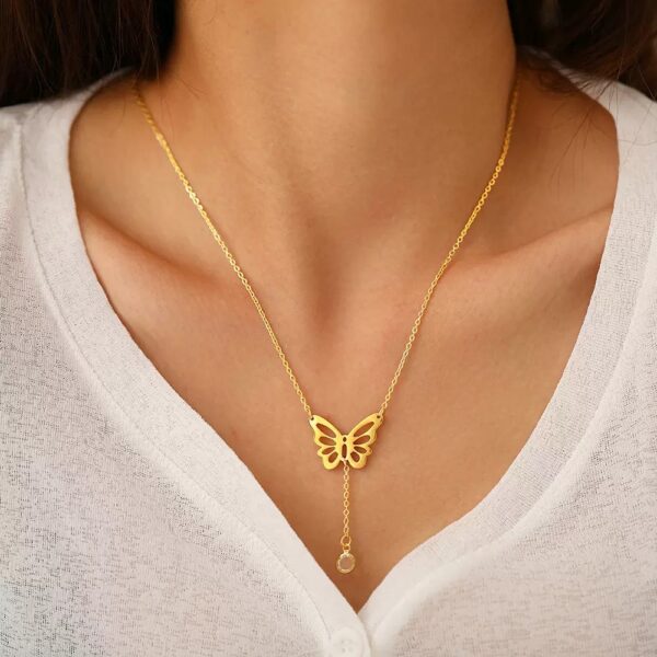Alternative view of Special Butterfly Hanging Stone pendant 22Karet Gold Plated Necklace
