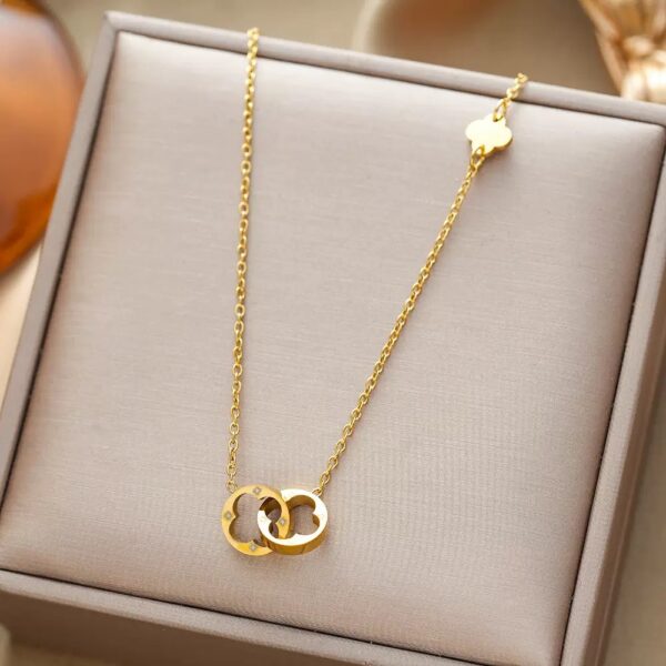 Alternative view of Round Interlock Hanging Pendant 22Karet Gold Plated Necklace