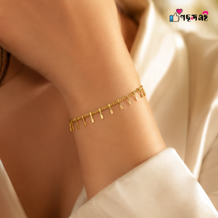 Multiple Pin Stainless Steel Gold Plated Chain Bracelet